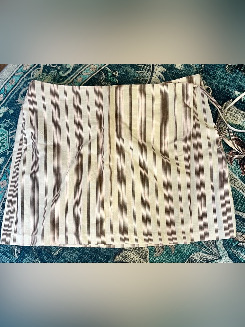 Beige and Brown Striped Wrapped Mini Skirt